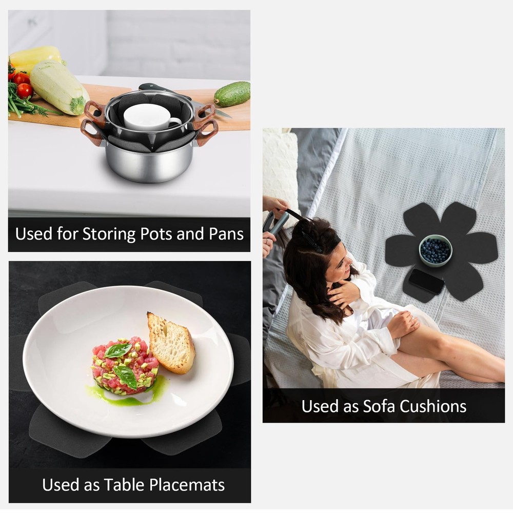 Classicseali 8pcs Pot Protectors,4 Different Sizes Polyester Pan Black