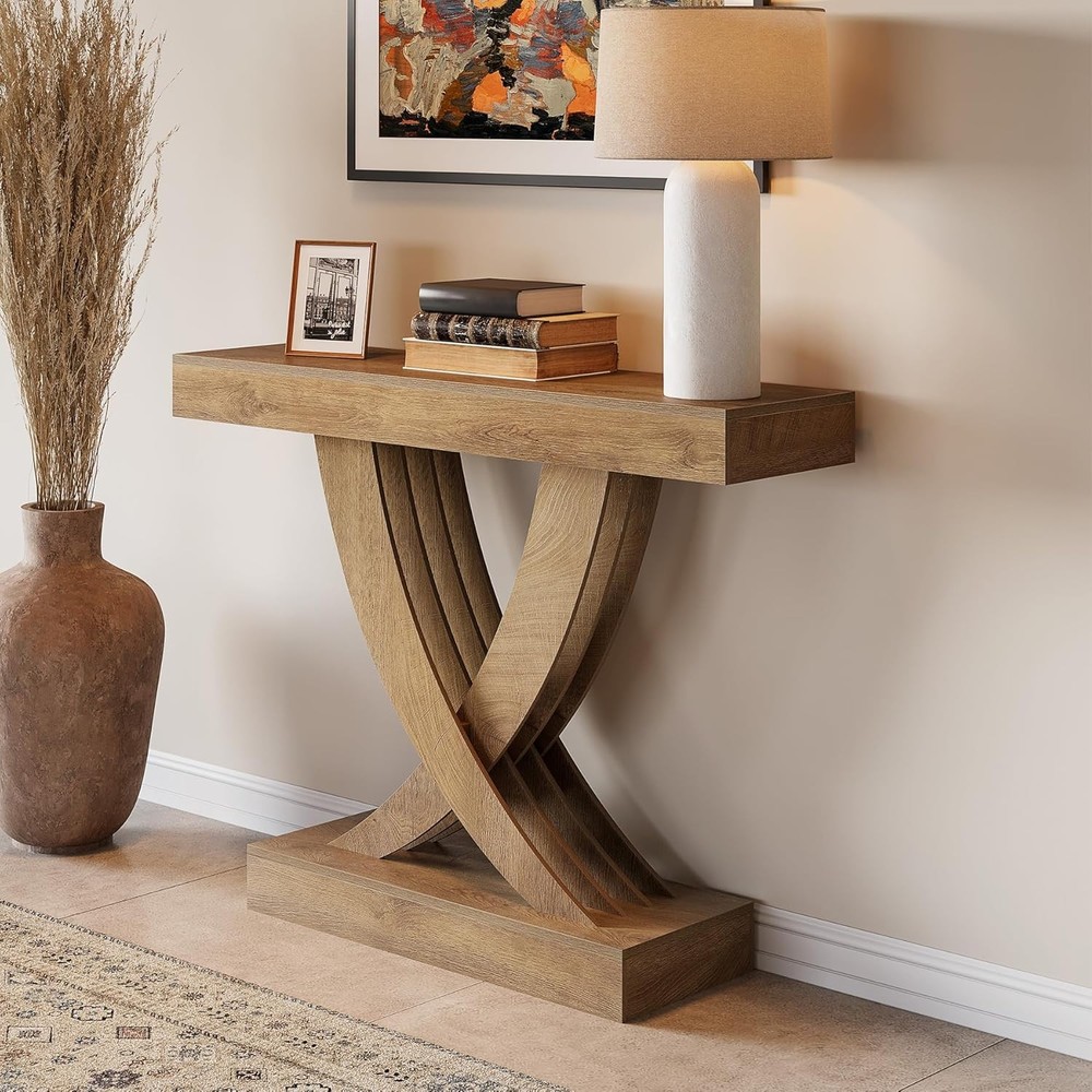 43.3 Inch Farmhouse Entryway Table, Wooden Rectangular Console Table for Hallway