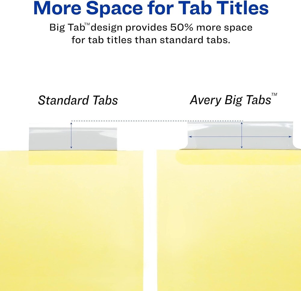 Avery Big Tab Insertable Dividers 5-Tab Set Buff Paper Clear Tabs 1 Binder Divid