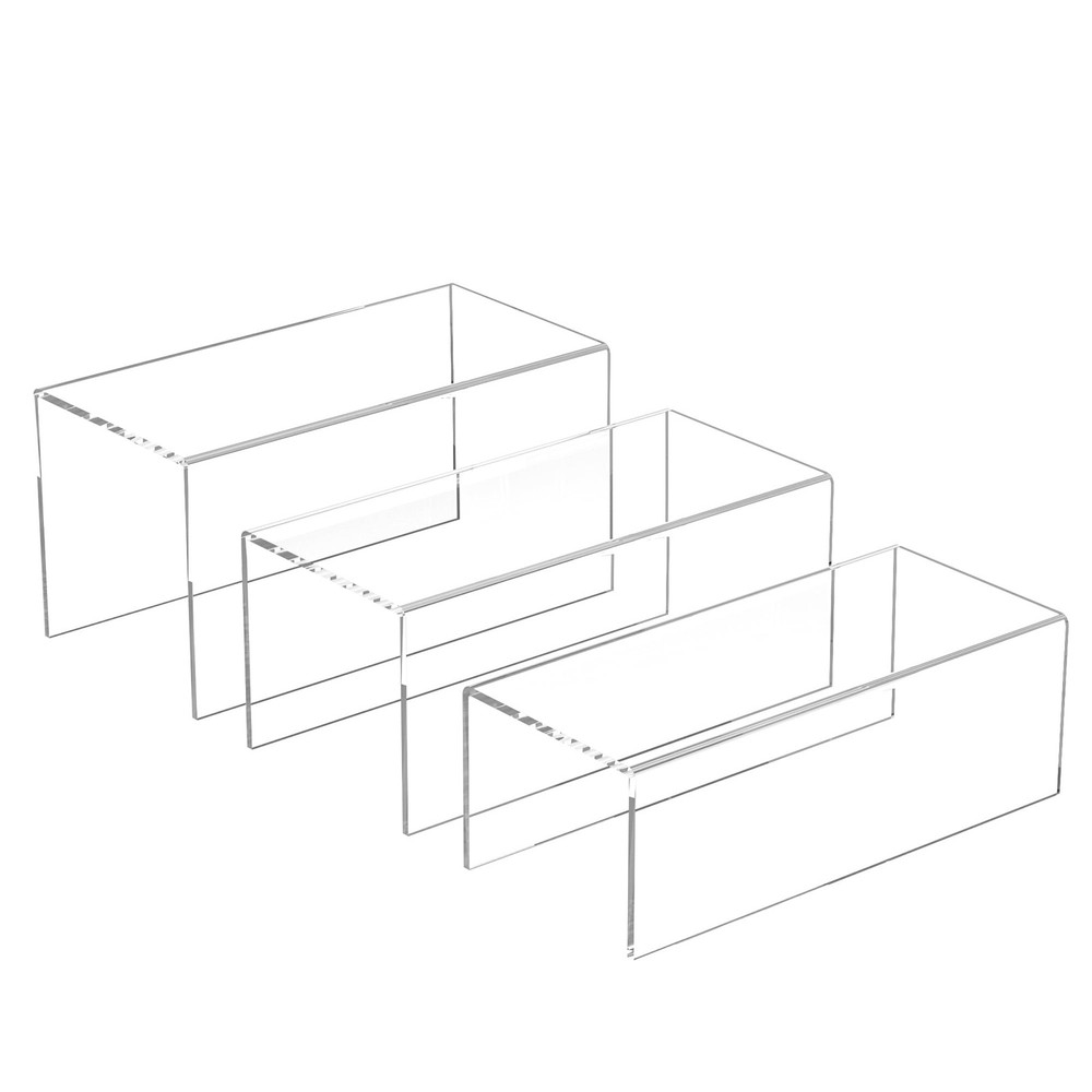 Clear Display Risers Shelf 3pcs, Countertop Rectangular Acrylic Display Stora...