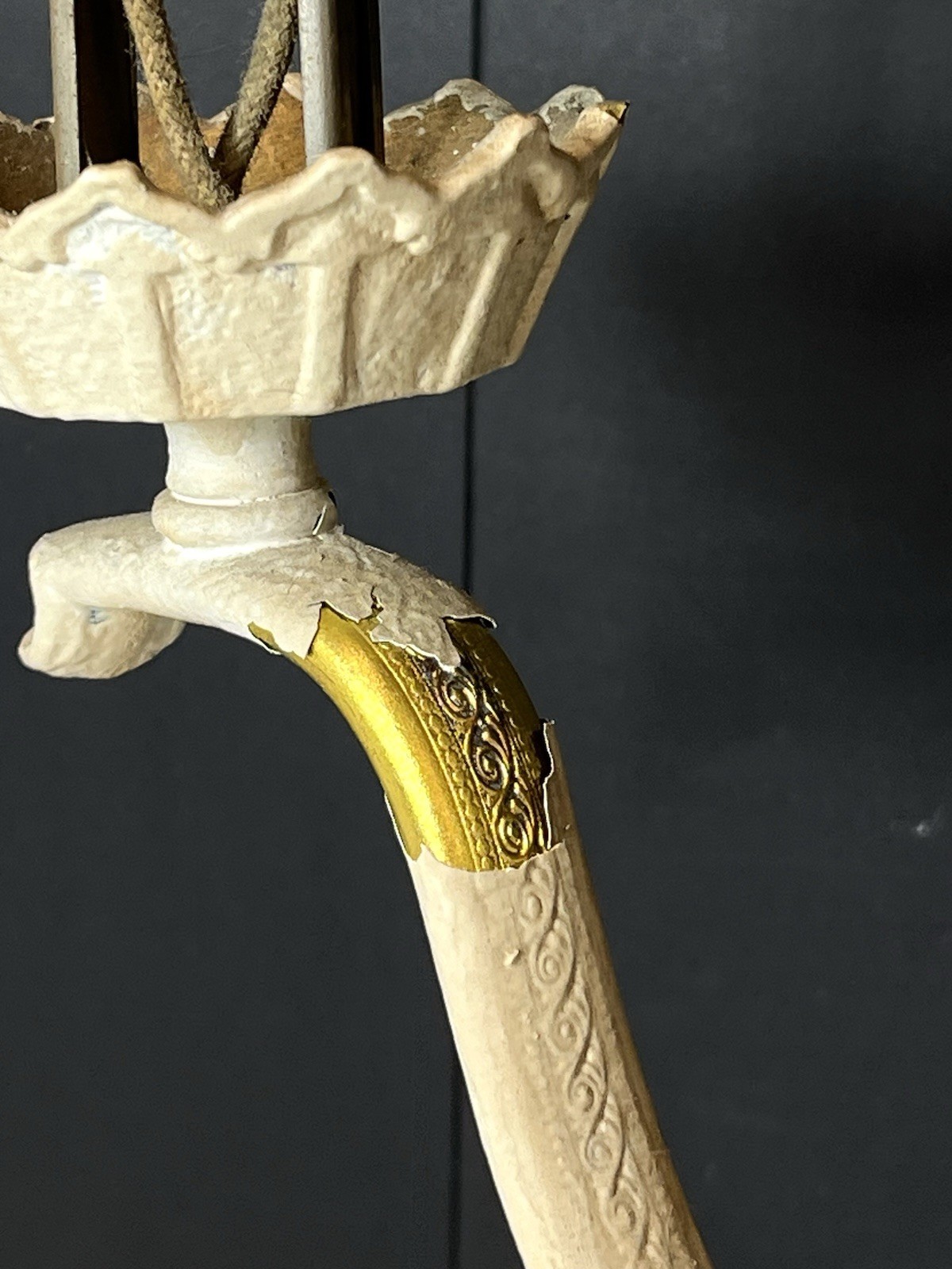 Antique Victorian Gothic Brass Chandelier, 5 Lights, Painted Needs REWIRED