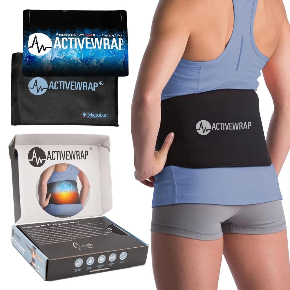ActiveWrap Lower Back Ice Pack - Cold/Hot Therapy for Large/X-Large, Black
