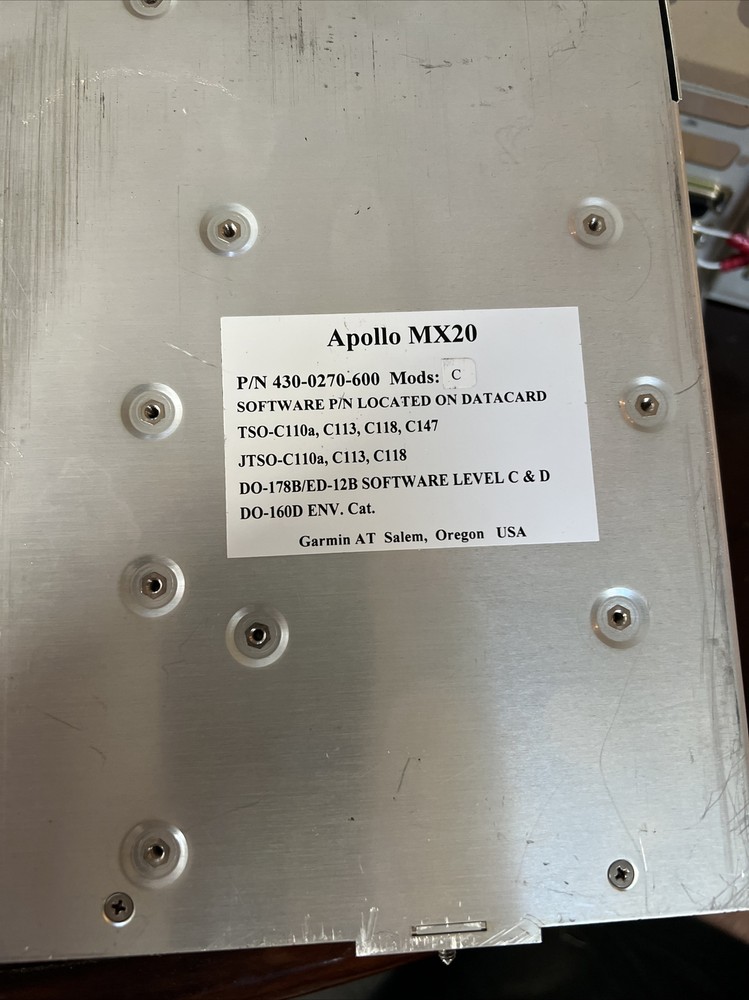 APOLLO MX20 MFD W/ DATA CARD, TRAY, HARNESSES