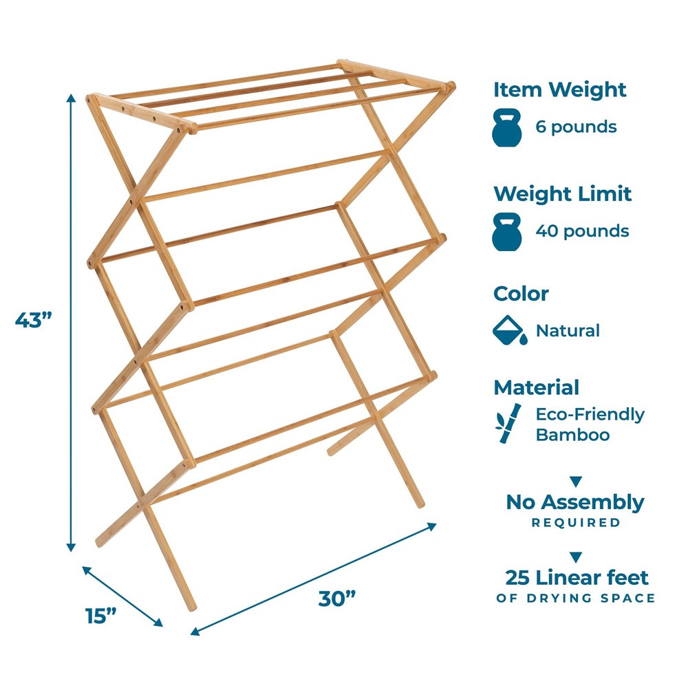 Collapsible Bamboo Drying Rack – Sturdy & Foldable Laundry Drying Rack, Space...