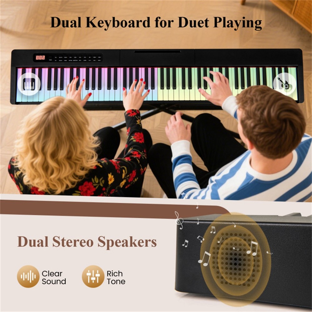 88 Key Velocity Sensitive Digital Piano Split Function for Duet Playing Black