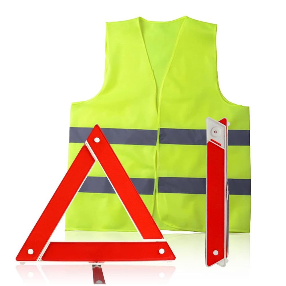 Warning Triangle and High Visibility Vest Set Breakdown Triangle Reflective Emergency Triangle Folding...