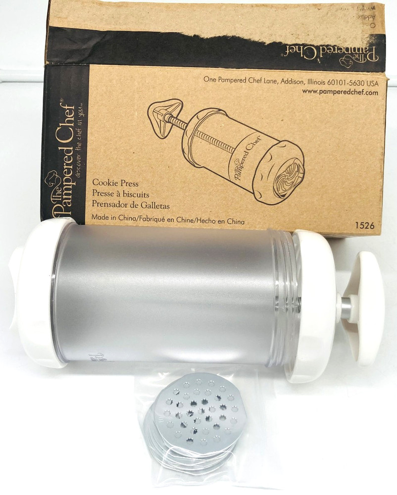 Pampered Chef 1526 Cookie Press White w/ Discs Cookie Maker