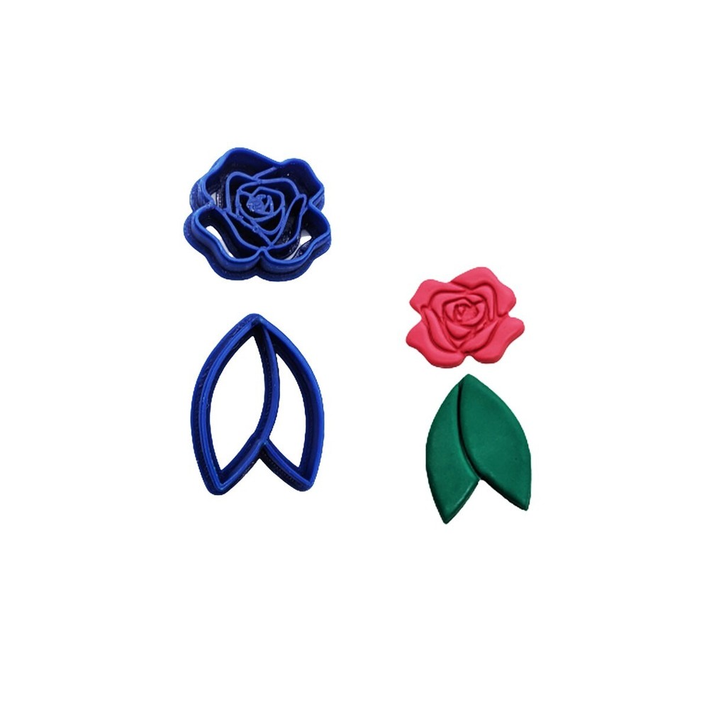 Rose and Leaf, Unique Polymer Clay Earring Cutter Set
