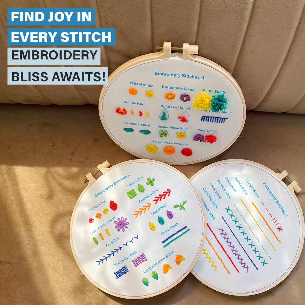 Beginner Embroidery Kit – Learn 28 Stitches Small, Practice Patterns