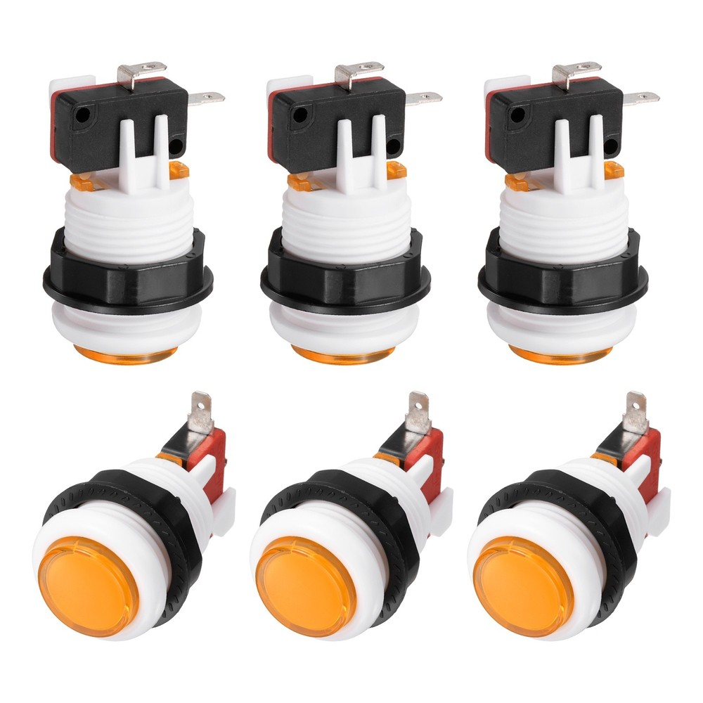 6 Pcs  5A 12/14V American Style Arcade Push Button with Micro Switch, Orange