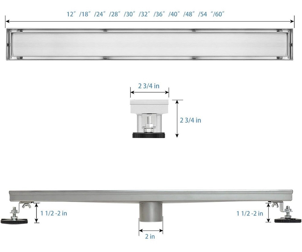 Linear Shower Drain, Shower Drain 54 inch with Flat & Tile Insert 2 in 1 Panel