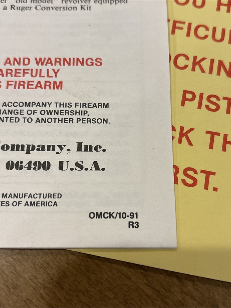 Original Ruger Old Model Single Action Blackhawk Owners Manual w/ Conversion Kit