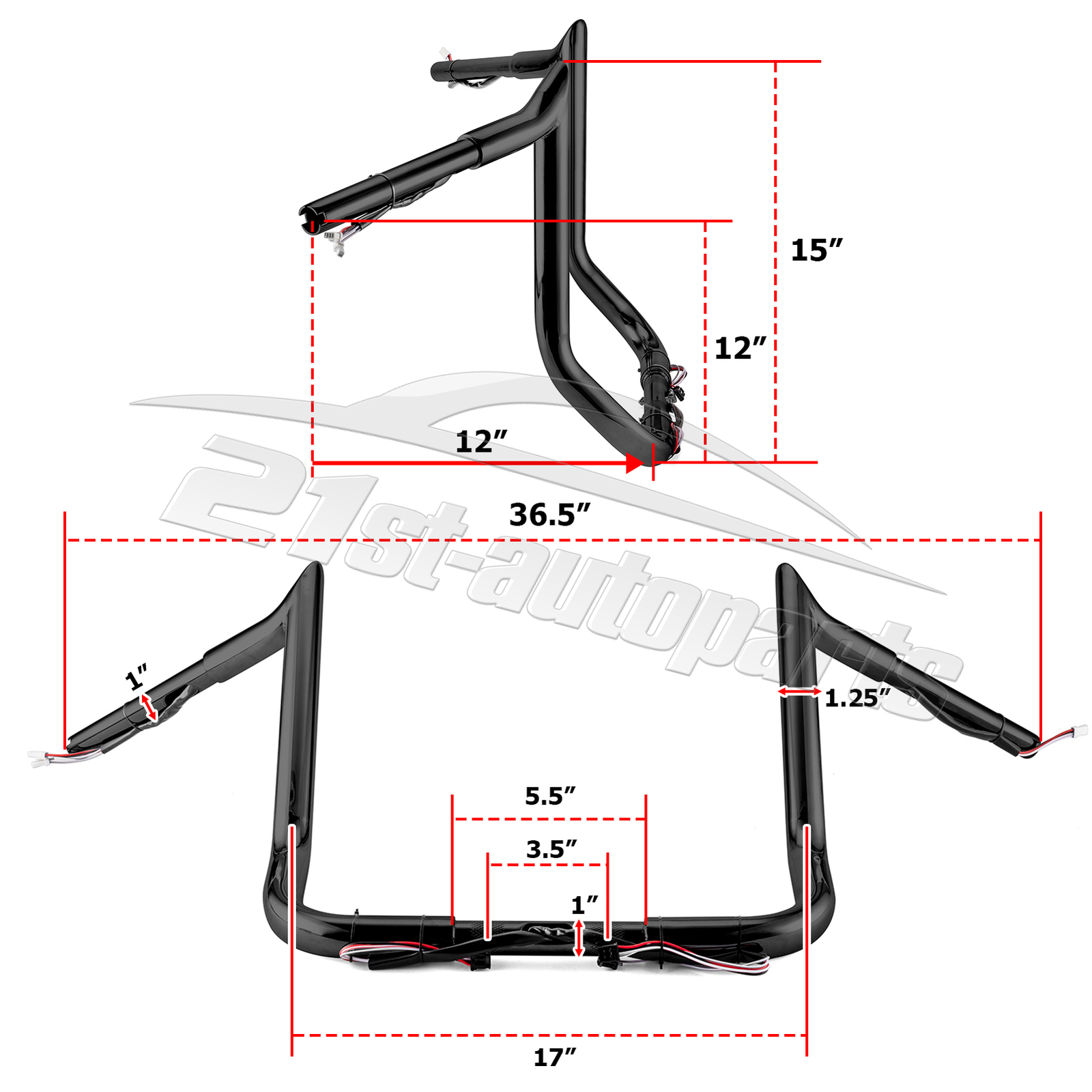 Pre-Wired 12" Meathook Bar Handlebar For Harley Street Glide Special 2014-2023