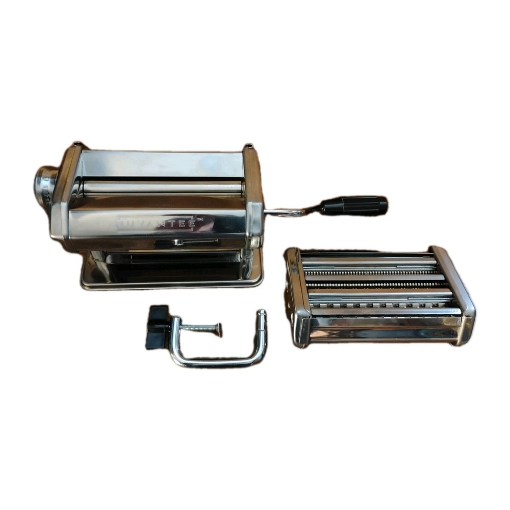 Nuvantee Steel Table Top Manual Pasta Machine Kitchen Cooking Tool Maker, Silver