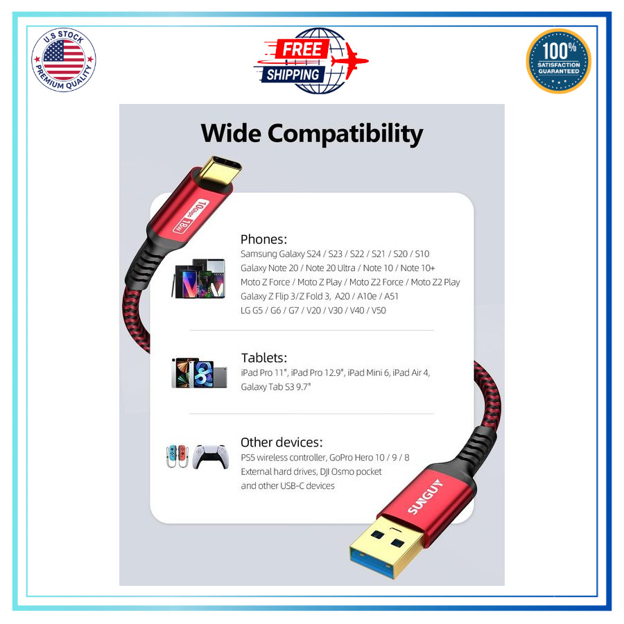 USB C Android Auto Cable 1FT, 3A USB a to C USB 3.1 USB 3.2 Gen2 10Gbps Data