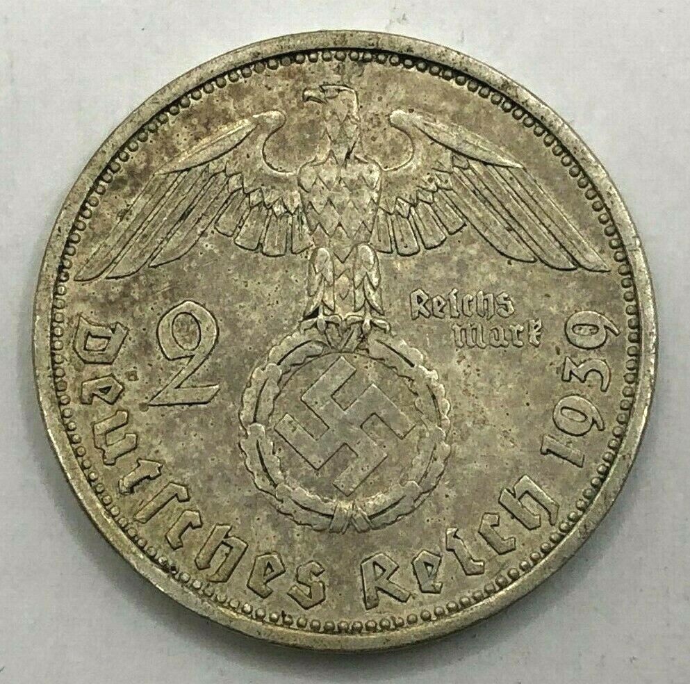 1939 A, Third Reich 2 Reichsmark German silver coin