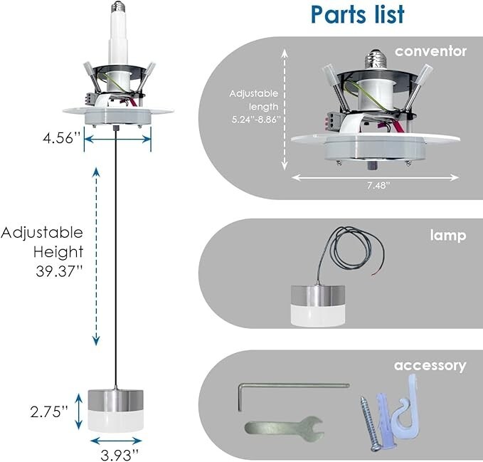 Instant Lumidrum Pendant Light Conversion kit,5CCT Selectable Colors, Chrome