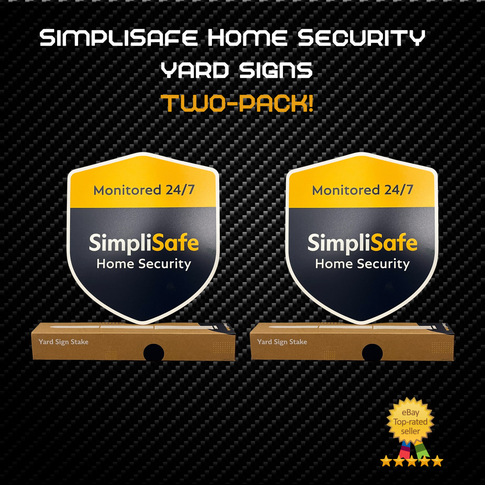 TWO New SimpliSafe Yard Sign with BLACK Heavy Duty Stake (2 PACK) LATEST COLOR!