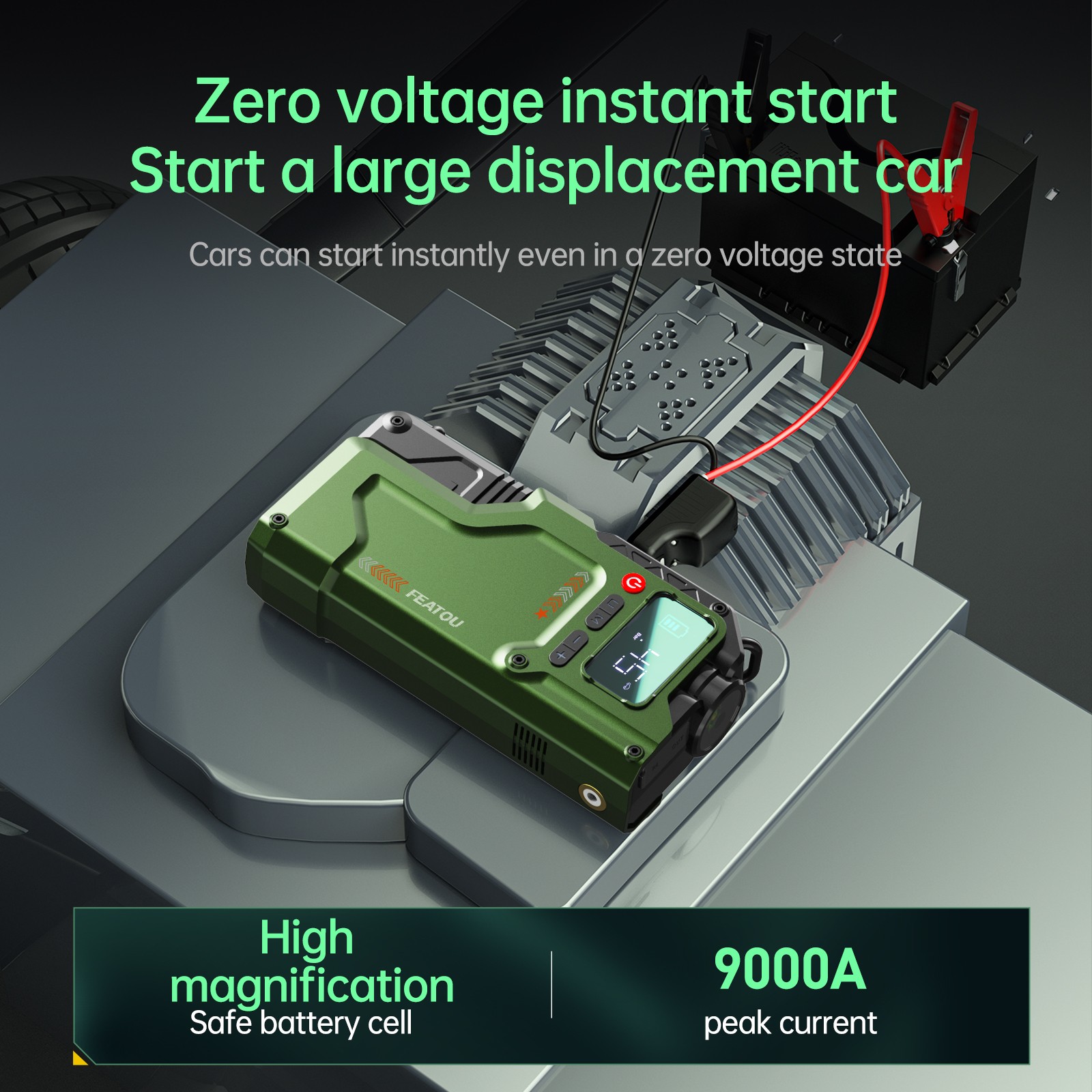 9000A Car Jump Starter with Air compresso Power Bank Battery Charger Portable US