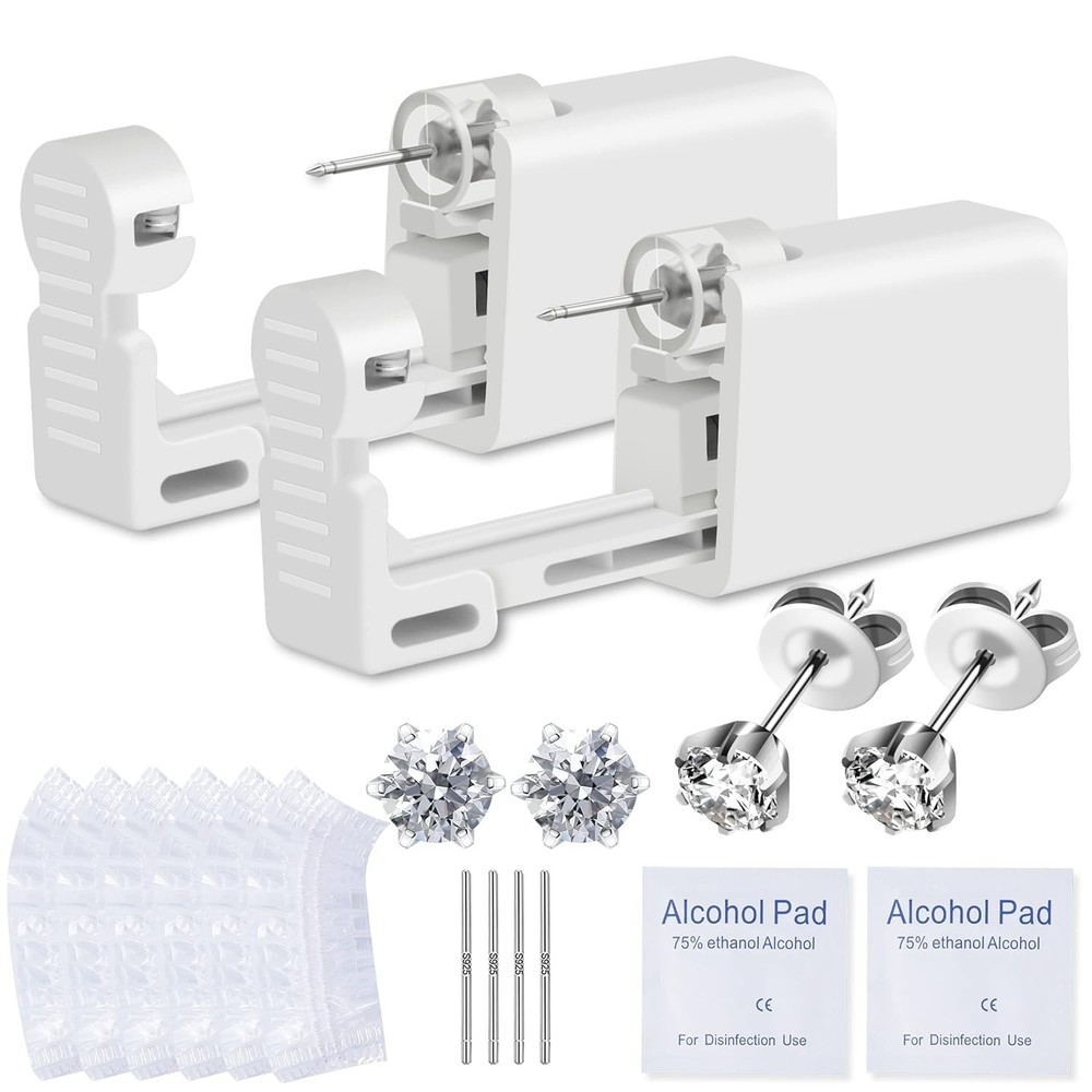 Beginner-Friendly Ear Piercing Kit: 2 Disposable Guns & Hypoallergenic Ear Studs