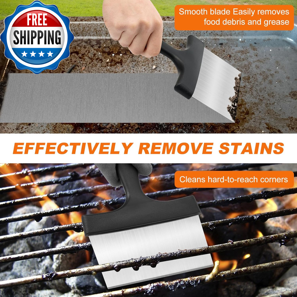 Griddle Scraper Stainless Steel Flat Top Grill Scraper with 5 Handle....
