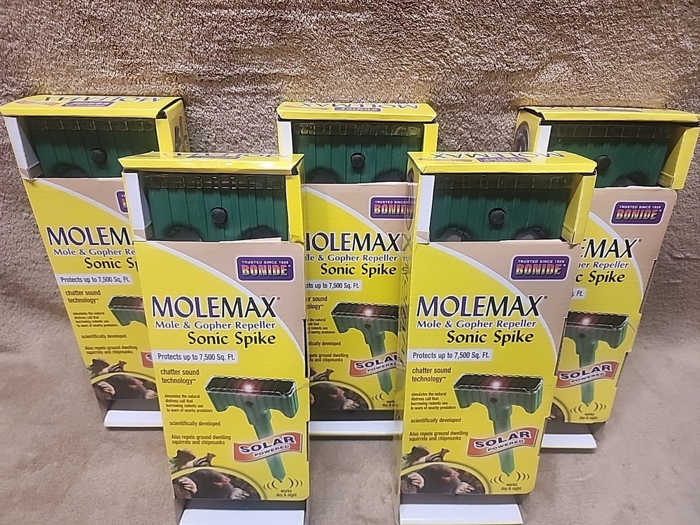 Lot of 5: Molemax Mole & Gopher Repeller Sonic Spike Solar Powered 🆕