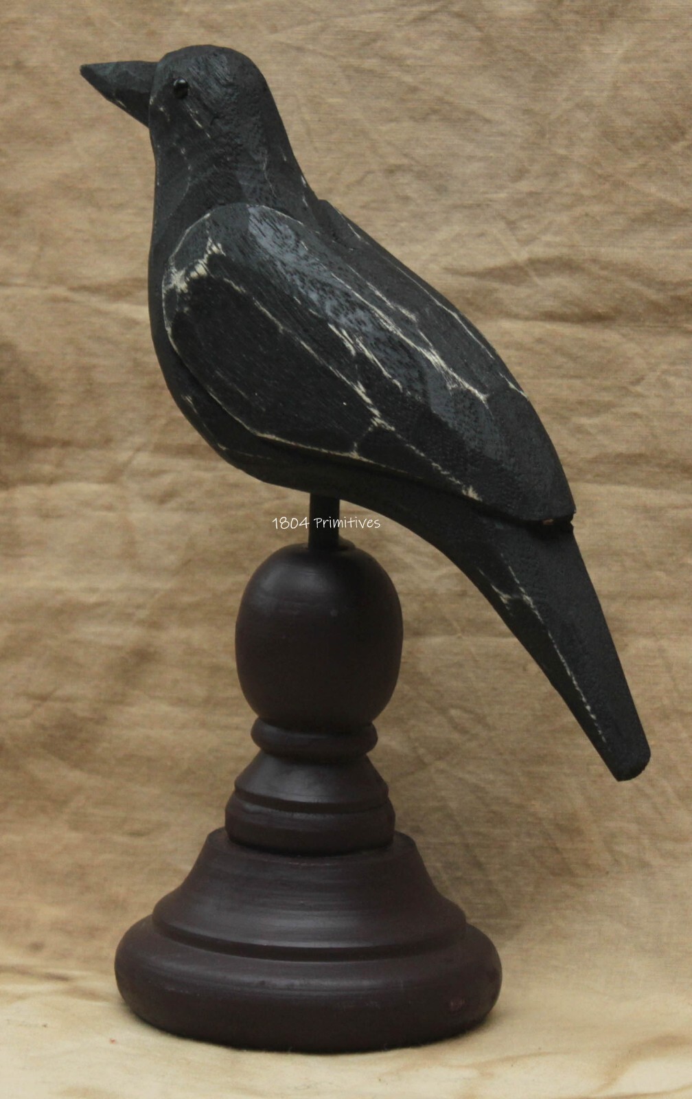 NEW ... Primitive WOOD CROW On Pedestal 8" High ... Rustic Country Farmhouse