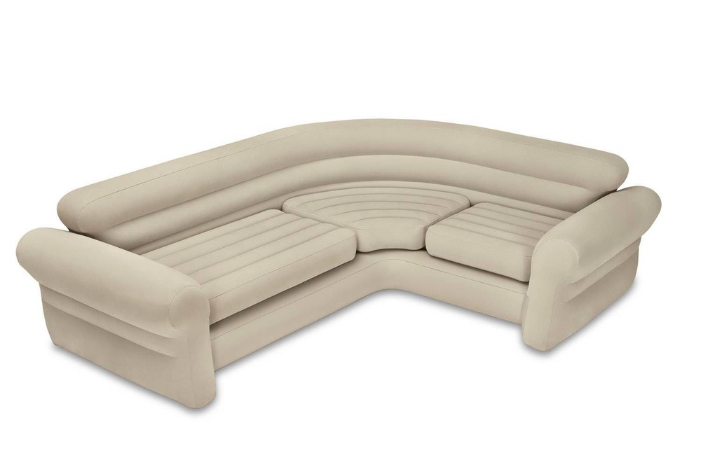 Intex Inflatable Corner Living Room Neutral Sectional Sofa & Lounge Chair Set