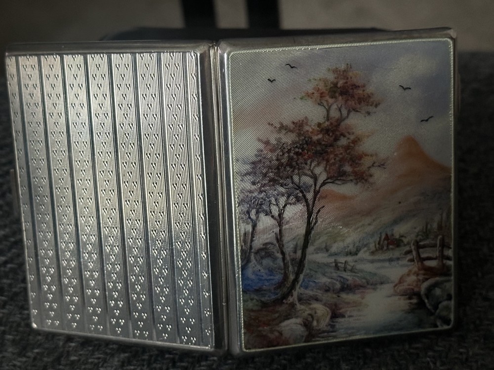 STERLING SILVER HAND PAINTED CIGARETTE CASE 1784-1883