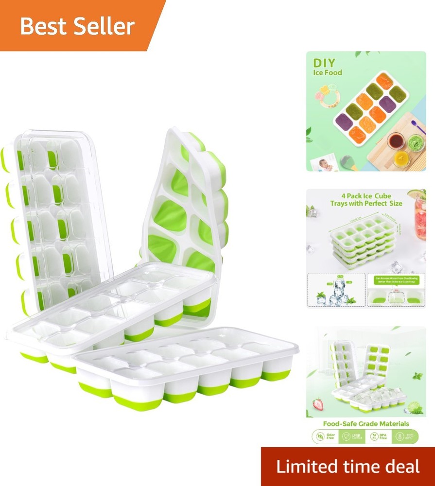 4-Pack Stackable Silicone Ice Cube Trays with Lids - BPA Free & Dishwasher Safe