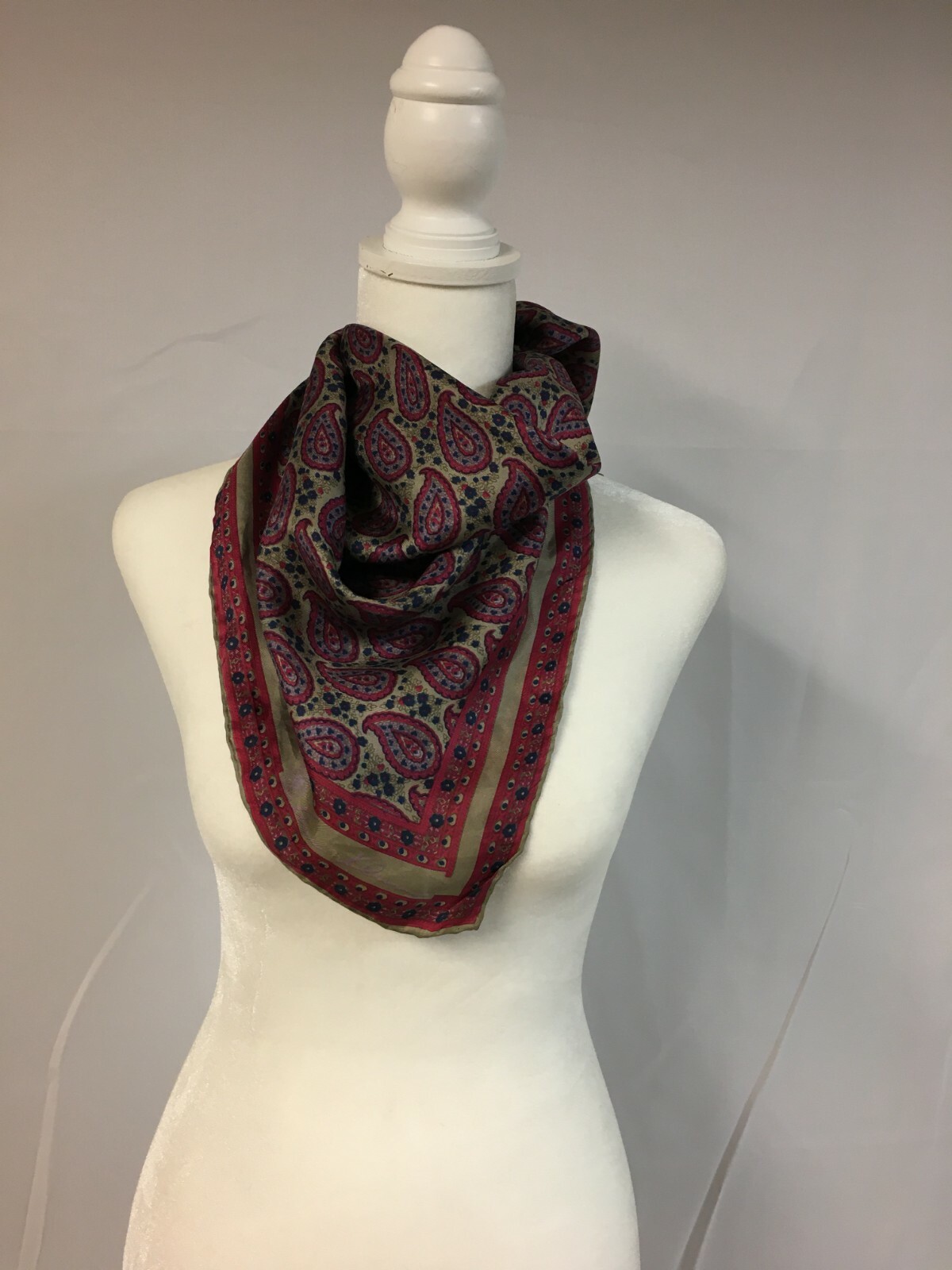 Vintage Ann Klein Silk Scarf 26" Square Fuchia Navy Gray Paisley