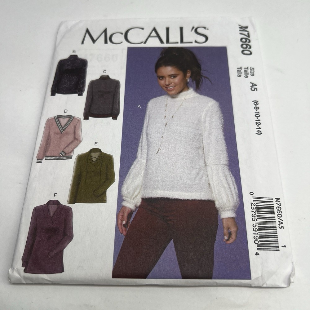 McCalls Sewing Pattern 7660 M7660 Women's Tops 5 styles Pattern Size 6-14 UC