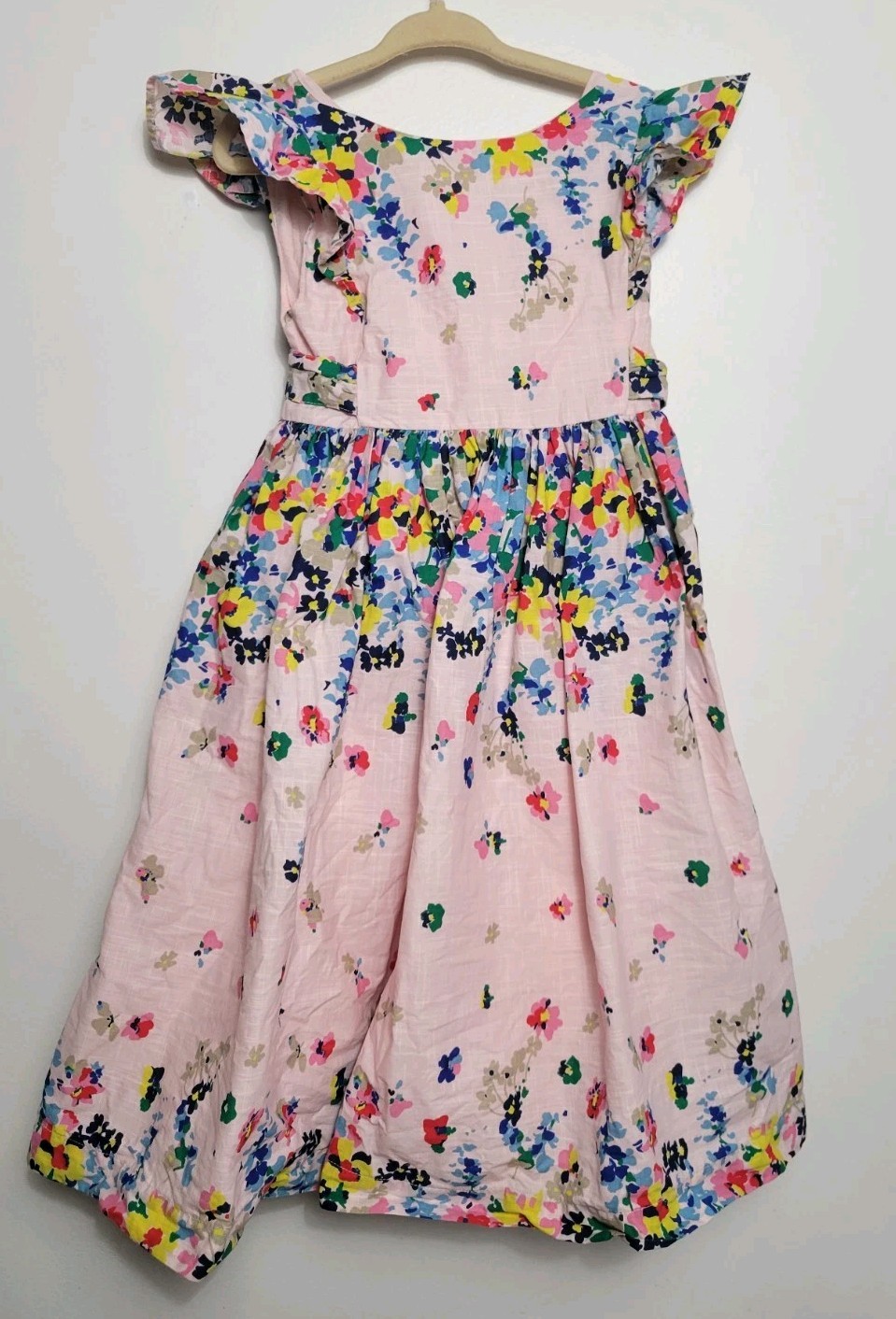 Mini Boden Girls Floral Printed Bow Back Midi Dress In Blossom Pink 4-5 Y