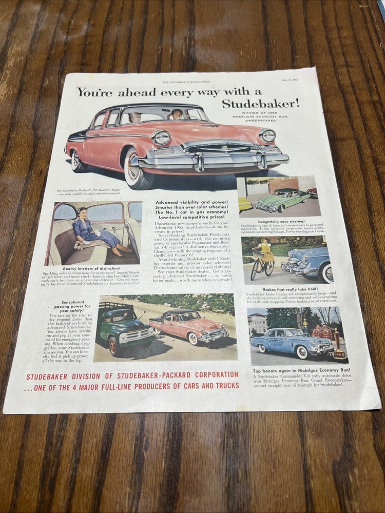 1950s Studebaker Print Ad “ You’re Ahead Every Way With A Studebaker”