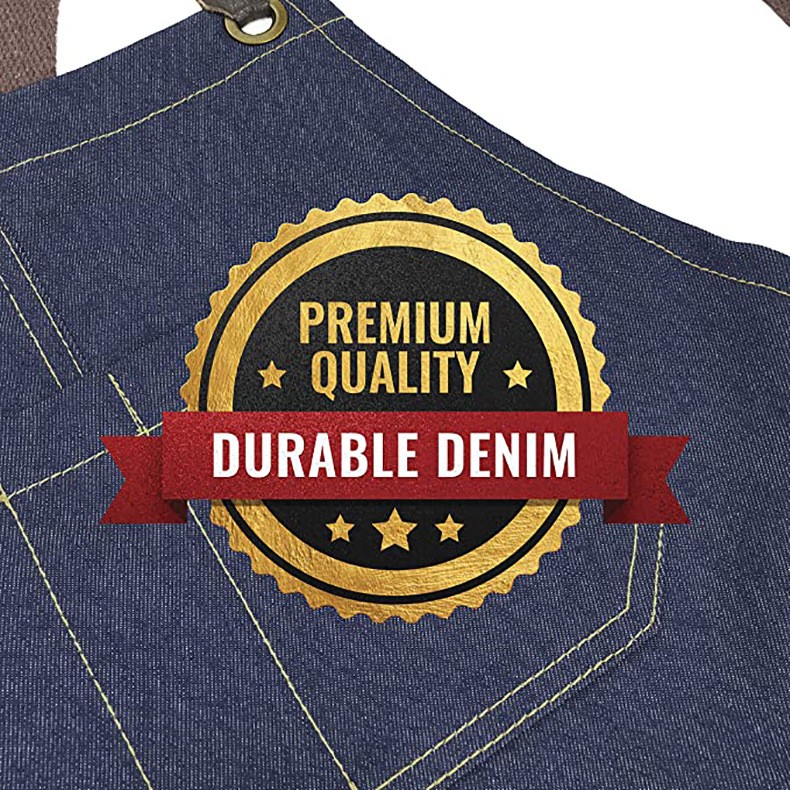 Split Leg Denim Apron Barber Apron with Pockets Adjustable Work Apron Blue