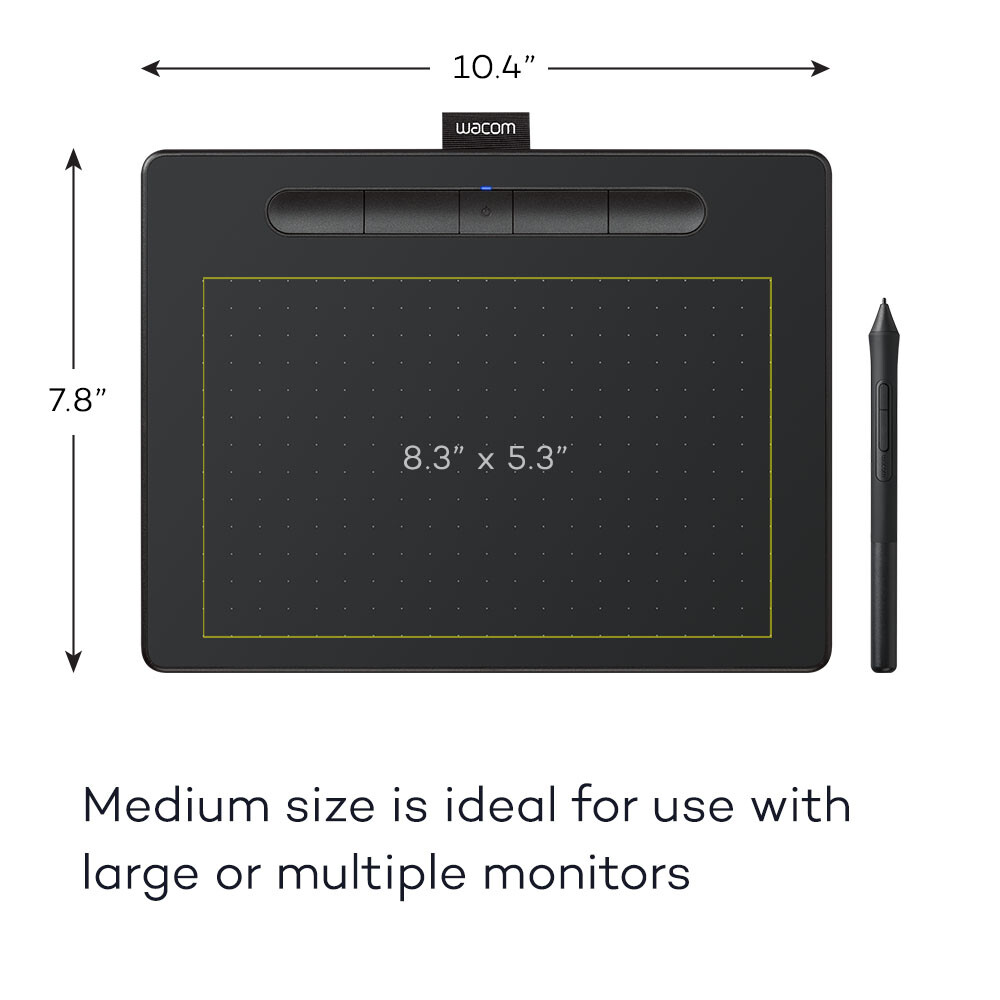 Wacom Intuos Medium Wireless Graphics Tablet - Black, Certified Refurbished