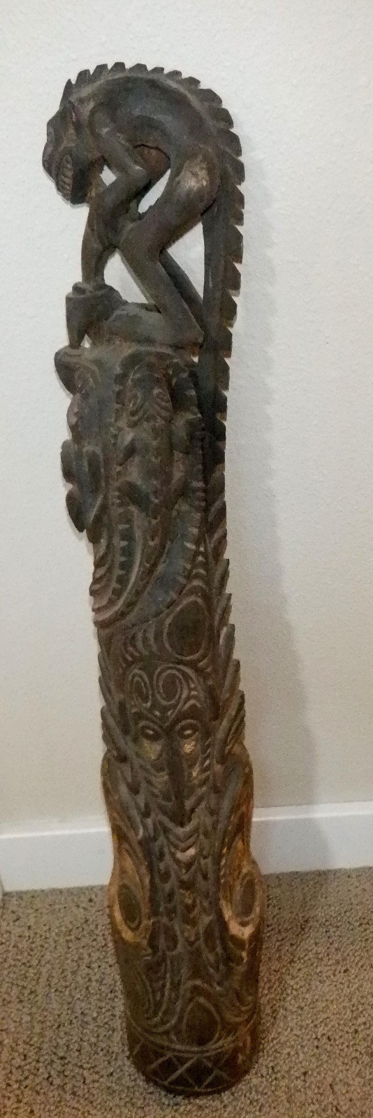 Moramba Village Papua New Guinea Wooden Crocodile Flute, 26" tall