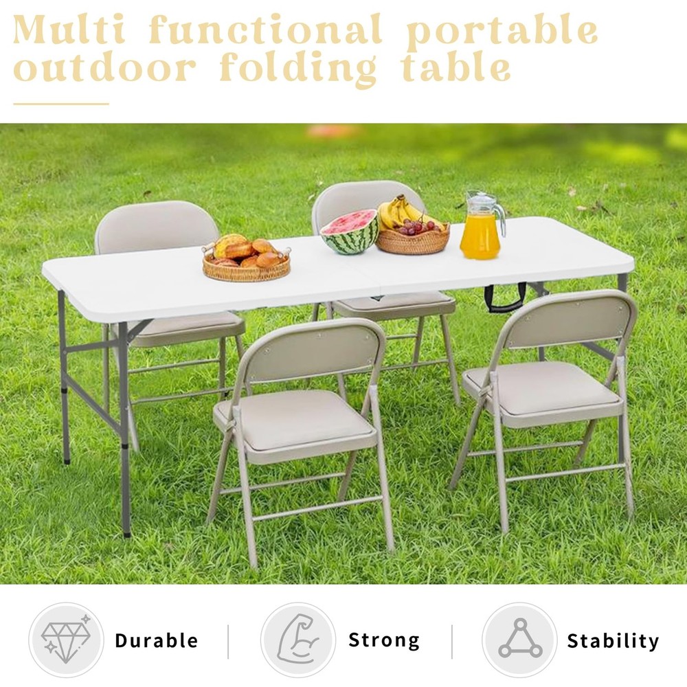 Folding Table 4FT Camping Table Portable Heavy Duty Plastic Rectangular Outdoor