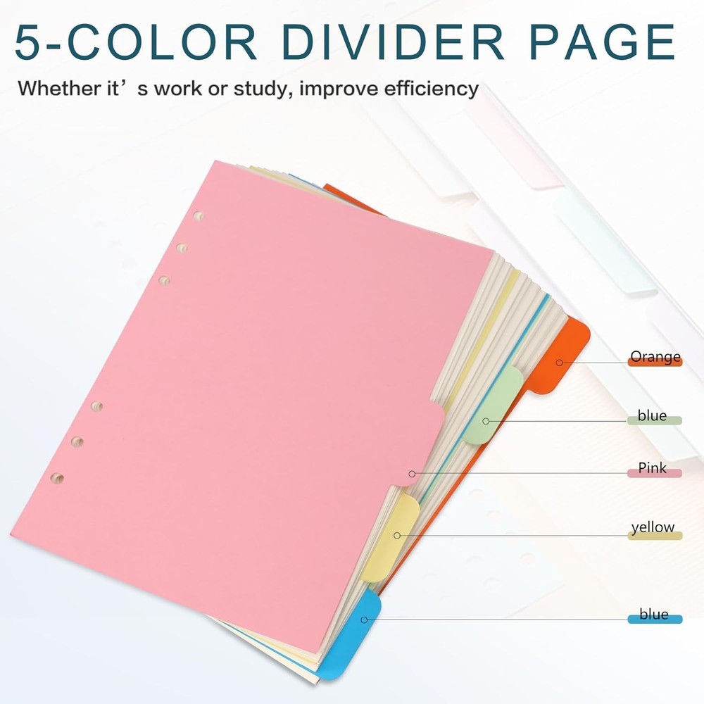 A5 Lined Paper Inserts - 180 Pages, 5 Dividers & Sticky Notes for Study