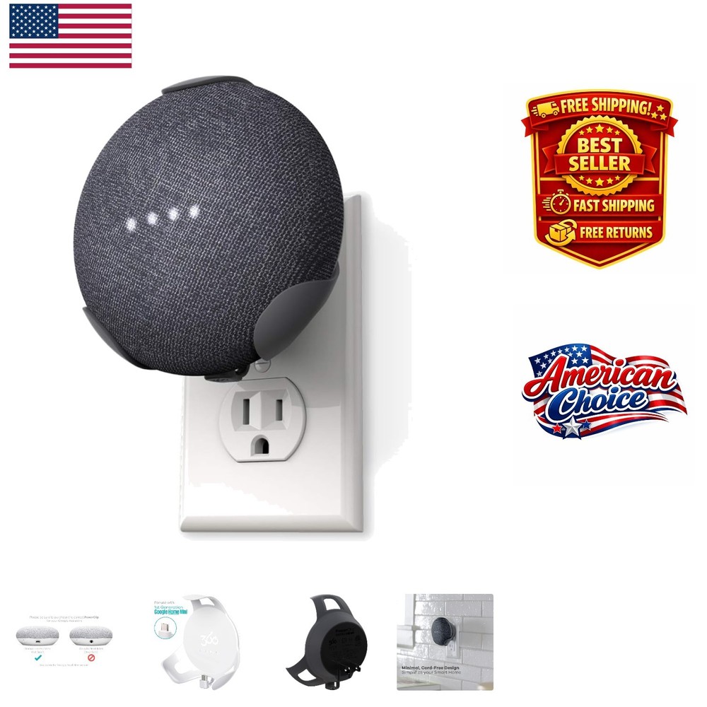 360° Rotatable PowerClip Outlet Mount for Google Home Mini - Space-Saving Holder