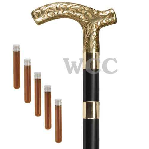 Embossed Derby Brandy Flask Walking Cane BF10