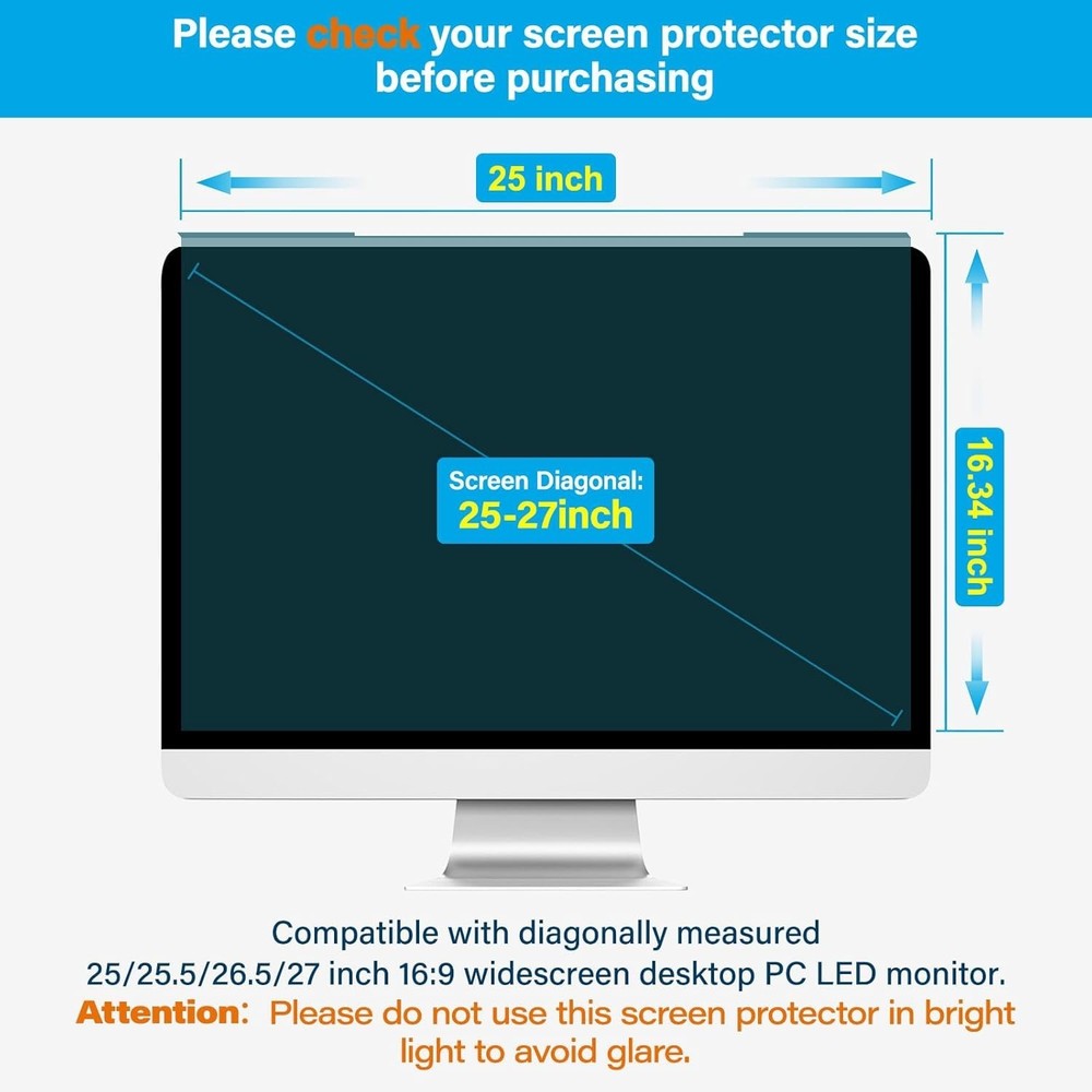 25-27 inch Computer Blue Light Blocking Screen Protector Anti-UV Eye Protecti...
