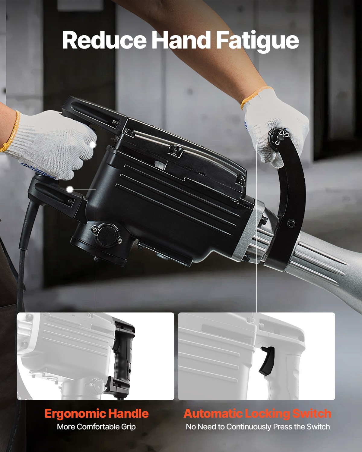 VEVOR Demolition Jack Hammer Concrete Breaker 2200W Electric Hammer 2Chisel Bits