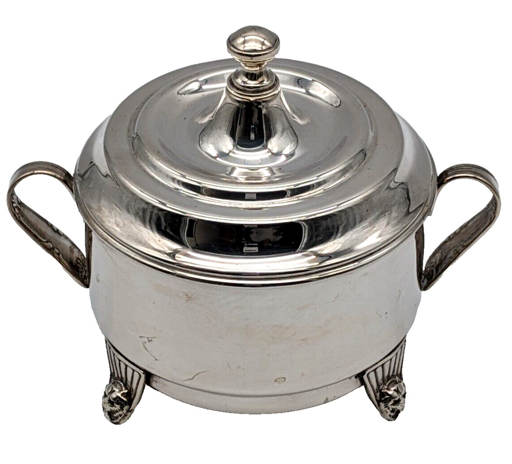 Large Silver Plated Footed Covered Handled Sugar Bowl