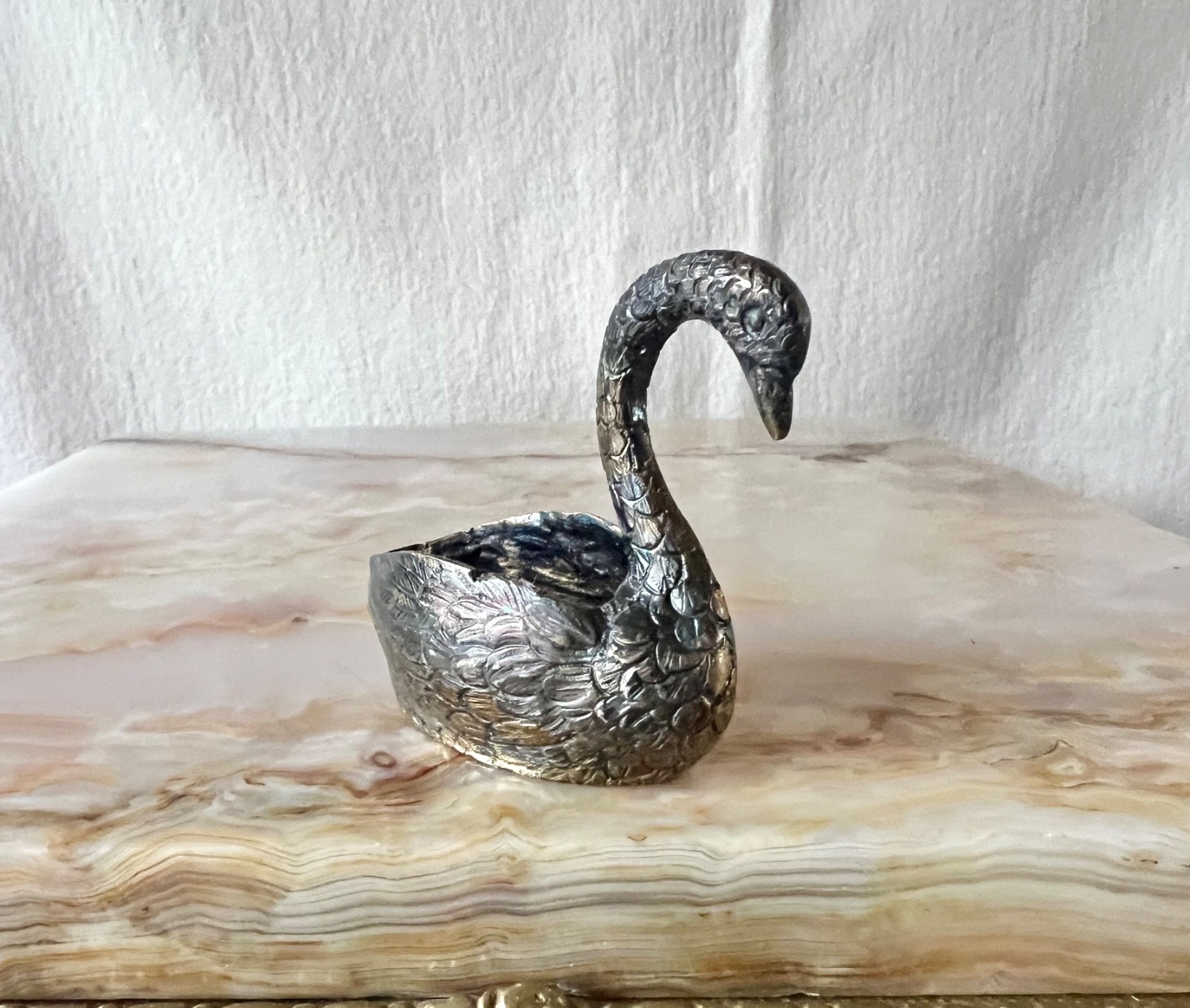 Antique/Vintage Cabbine Italy .800 Silver Swan Figural Salt Cellar Or Miniature