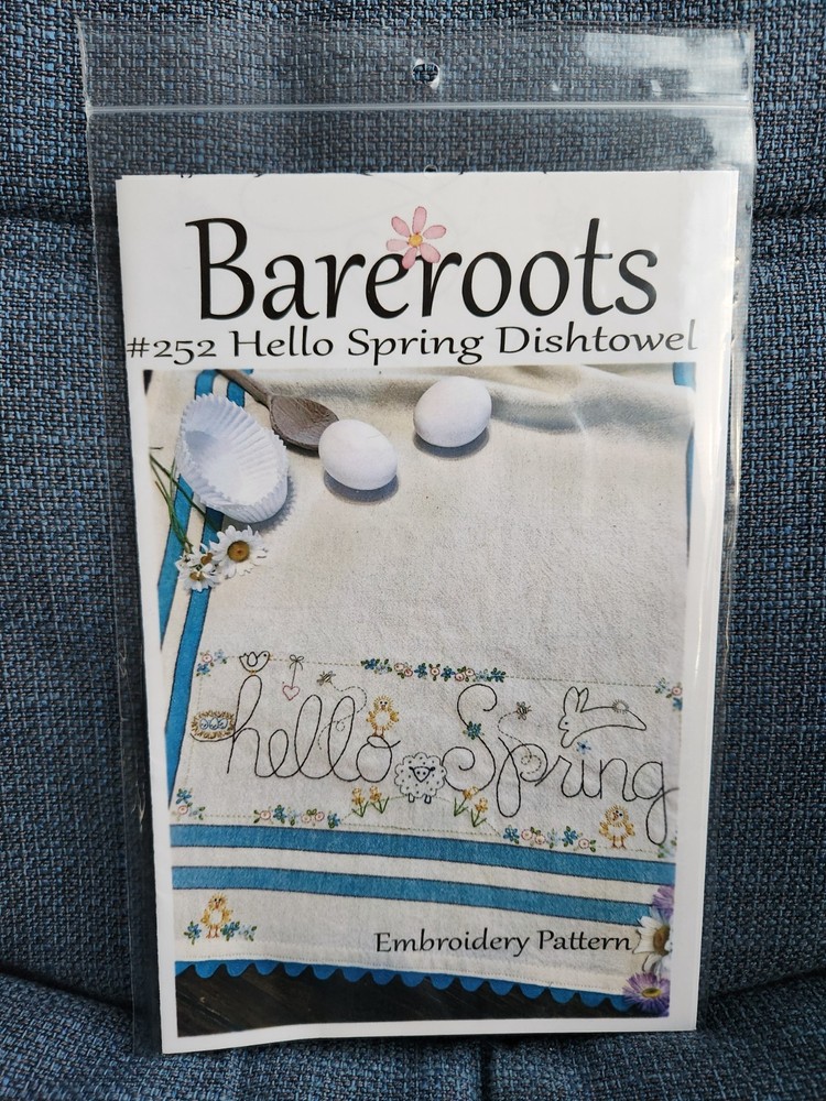 Bareroots Hello Spring Dishtowel Easter Embroidery Pattern #252 NEW