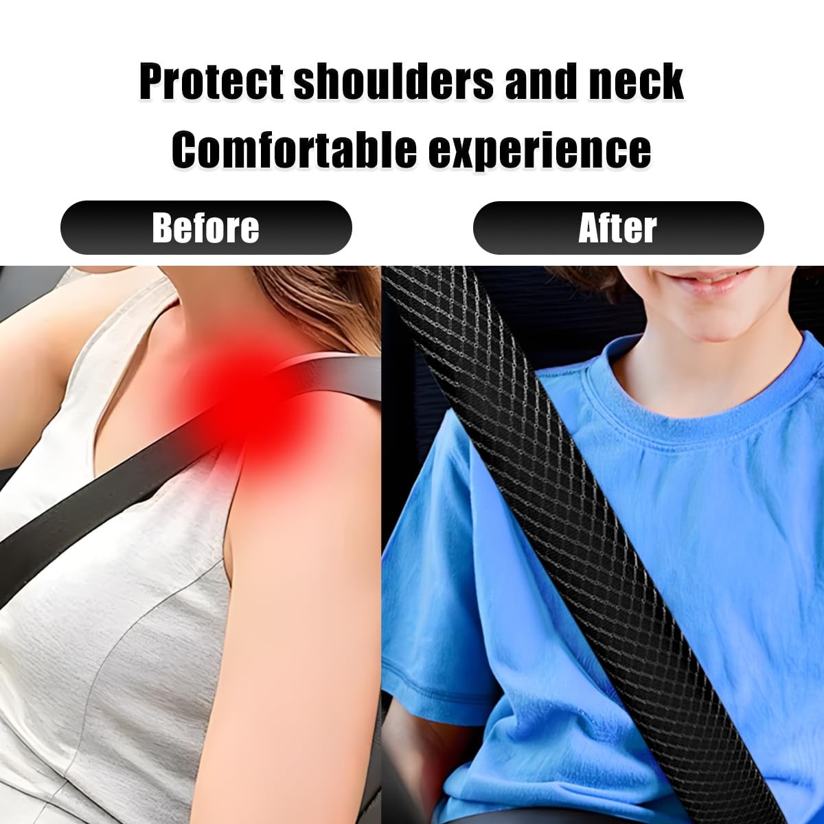 2PCS Extra Long Car Seat Belt Cover Soft Shoulder Strap Cushion Black