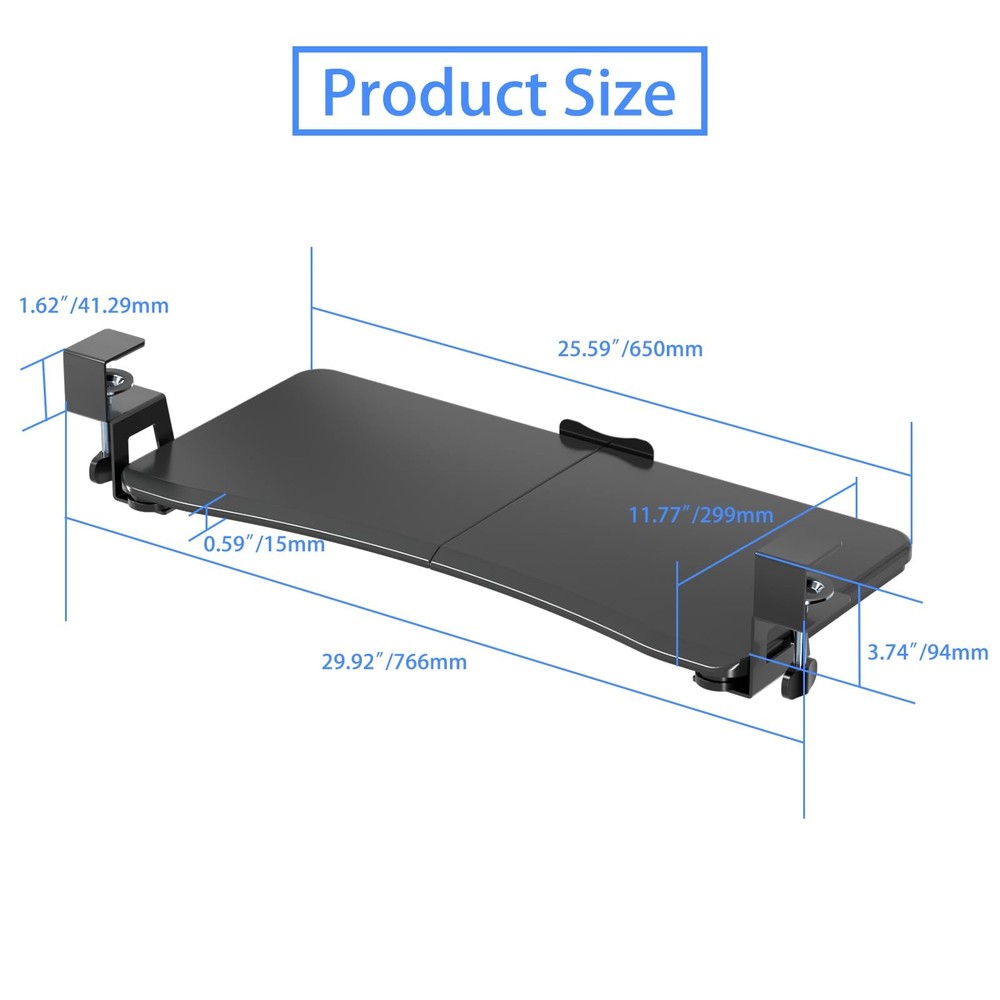 Keyboard Tray Under Desk Pull Out with C Clamp Mount Computer Keyboard & Mous...