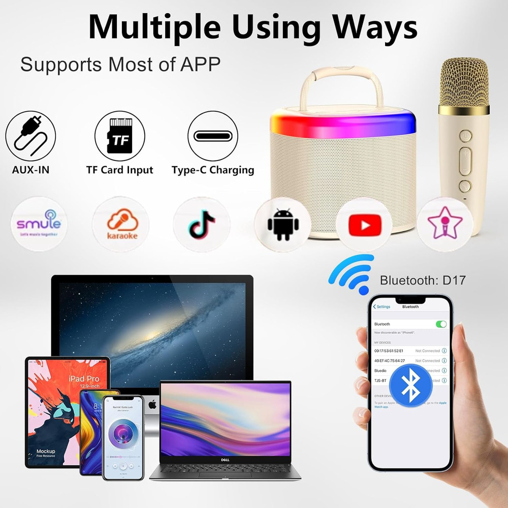 Mini Karaoke Machine for Kids Portable Bluetooth Speaker with 2 Wireless Microph