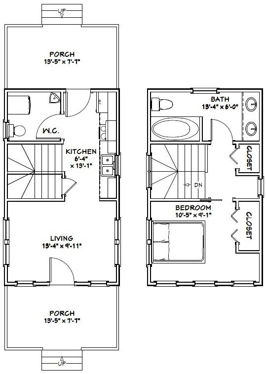 14x24 Tiny House -- 597 sq ft -- PDF FloorPlan -- Model 2A